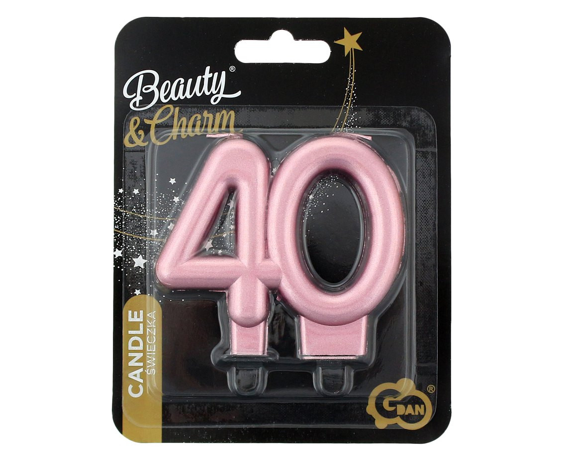 B&C birthday candle, digit 40, rose-gold metallic, 8 cm