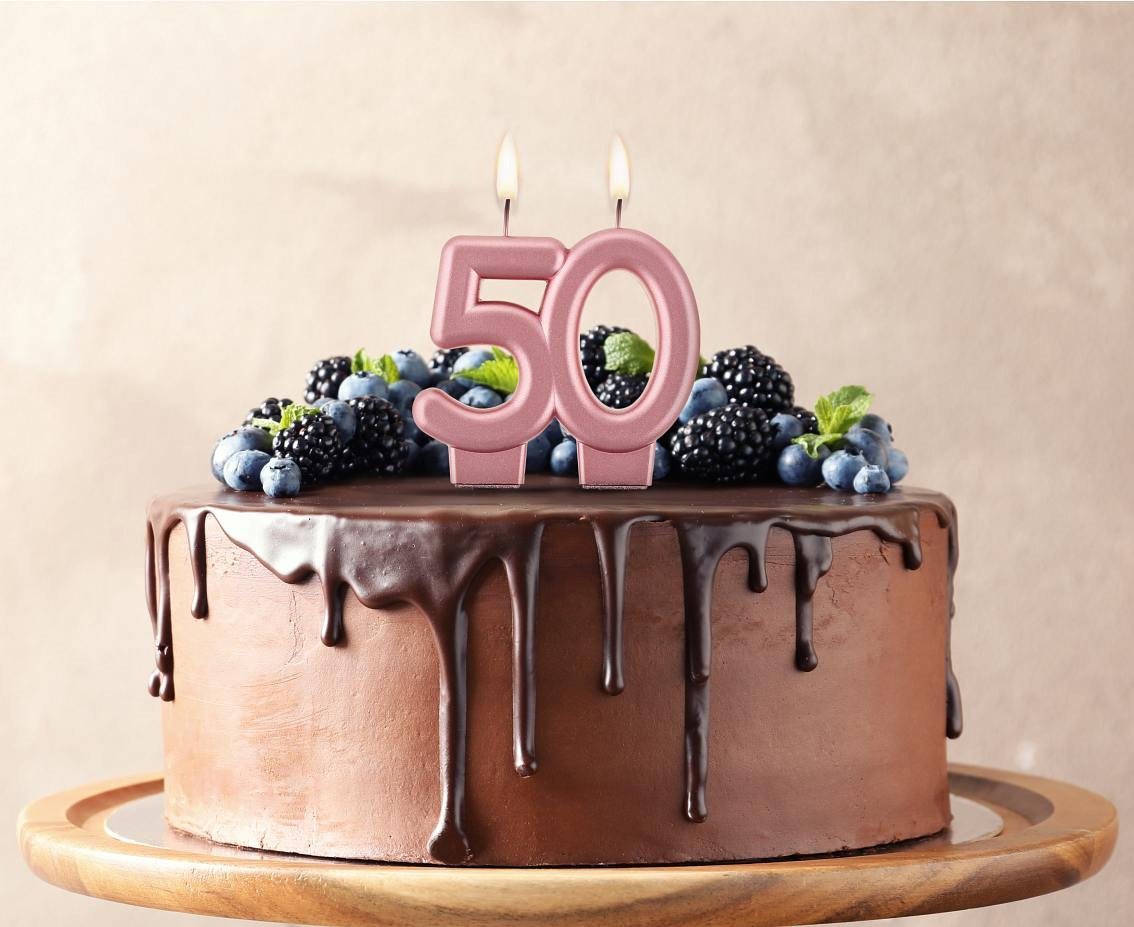 B&C birthday candle, digit 50, rose-gold metallic, 8 cm