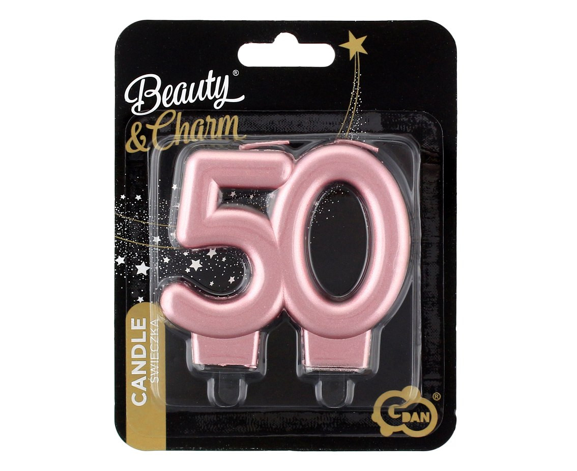 B&C birthday candle, digit 50, rose-gold metallic, 8 cm