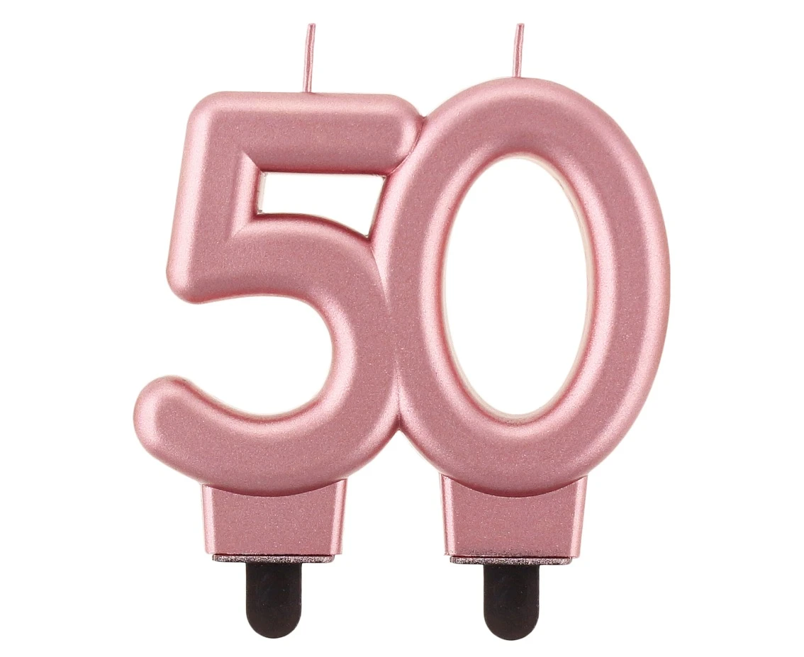 B&C birthday candle, digit 50, rose-gold metallic, 8 cm