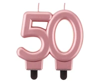 B&C birthday candle, digit 50, rose-gold metallic, 8 cm