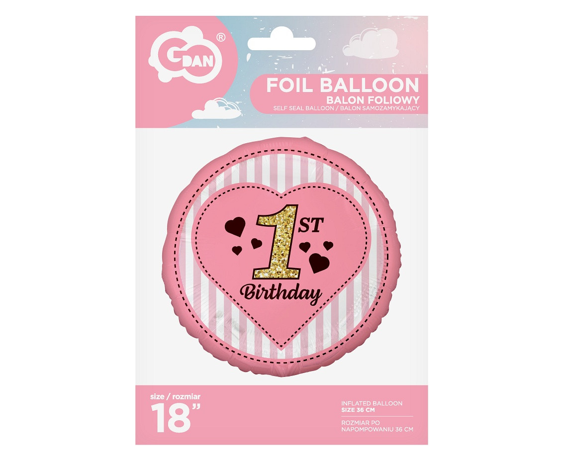 Foil balloon 18" - "1st Birthday", pink EOL