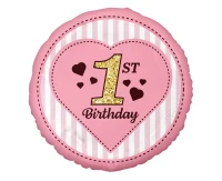 Foil balloon 18" - "1st Birthday", pink EOL