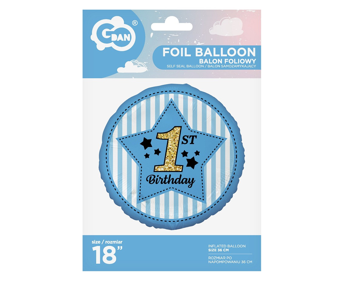 Foil balloon digit 1, 1st Birthday, blue, 18" EOL