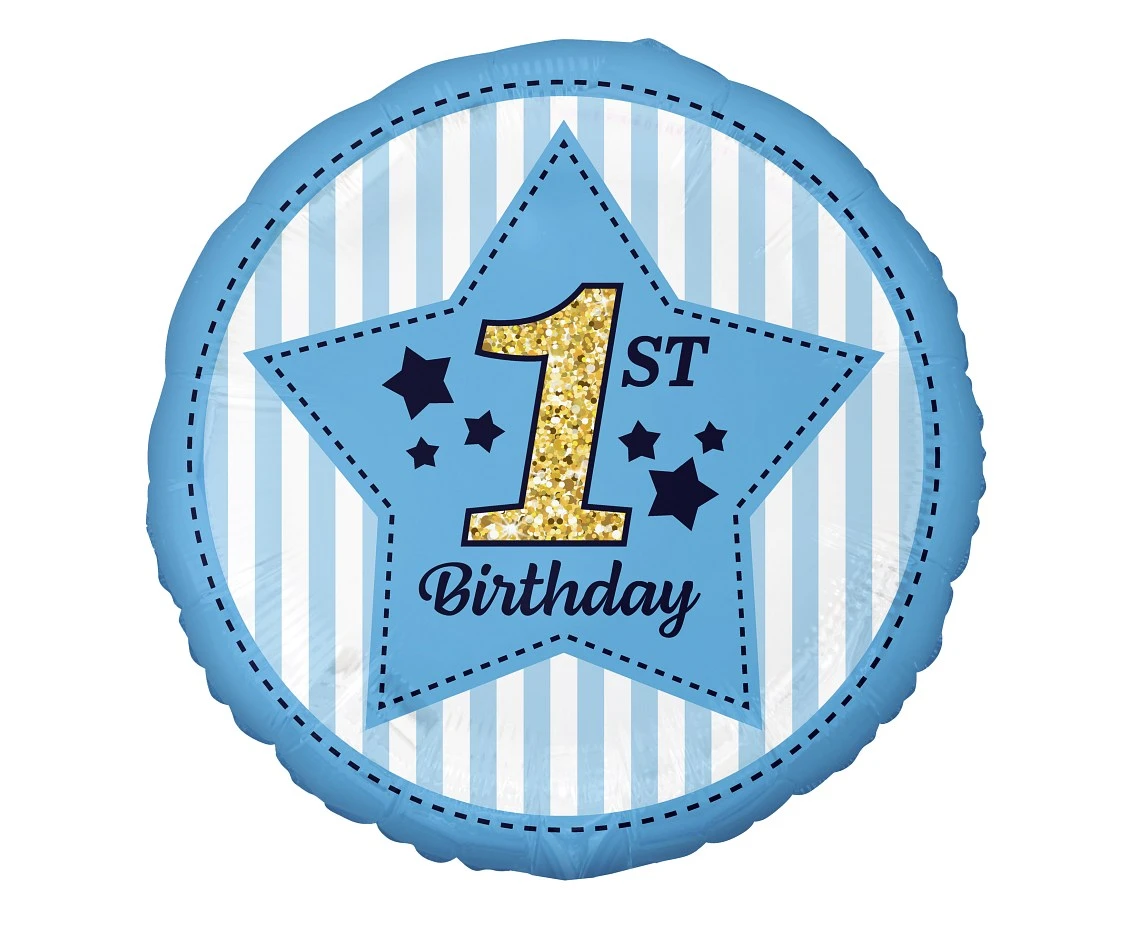 Foil balloon digit 1, 1st Birthday, blue, 18" EOL