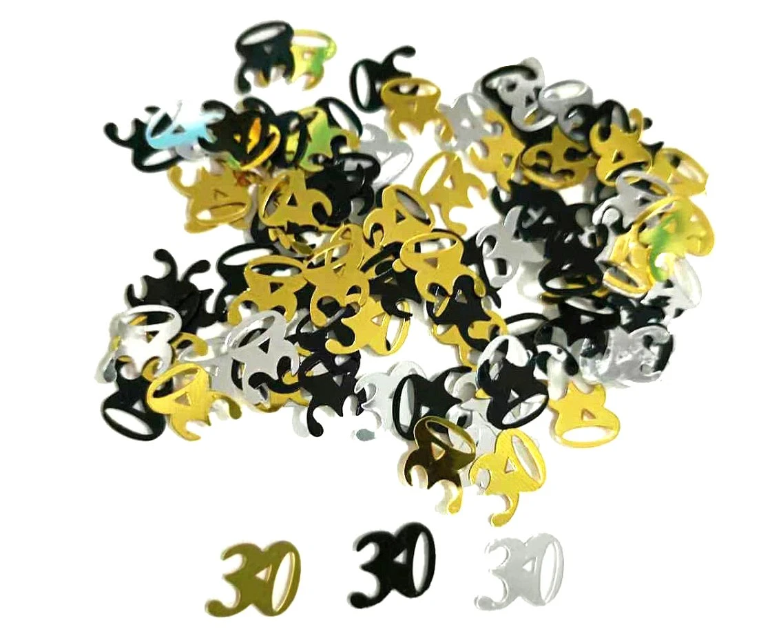 Foil confetti B&C, number 30, 18g, black-silver-gold assorted EOL