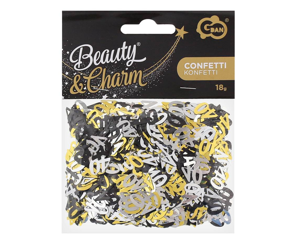 Foil confetti B&C, number 40, 18g, black-silver-gold assorted EOL