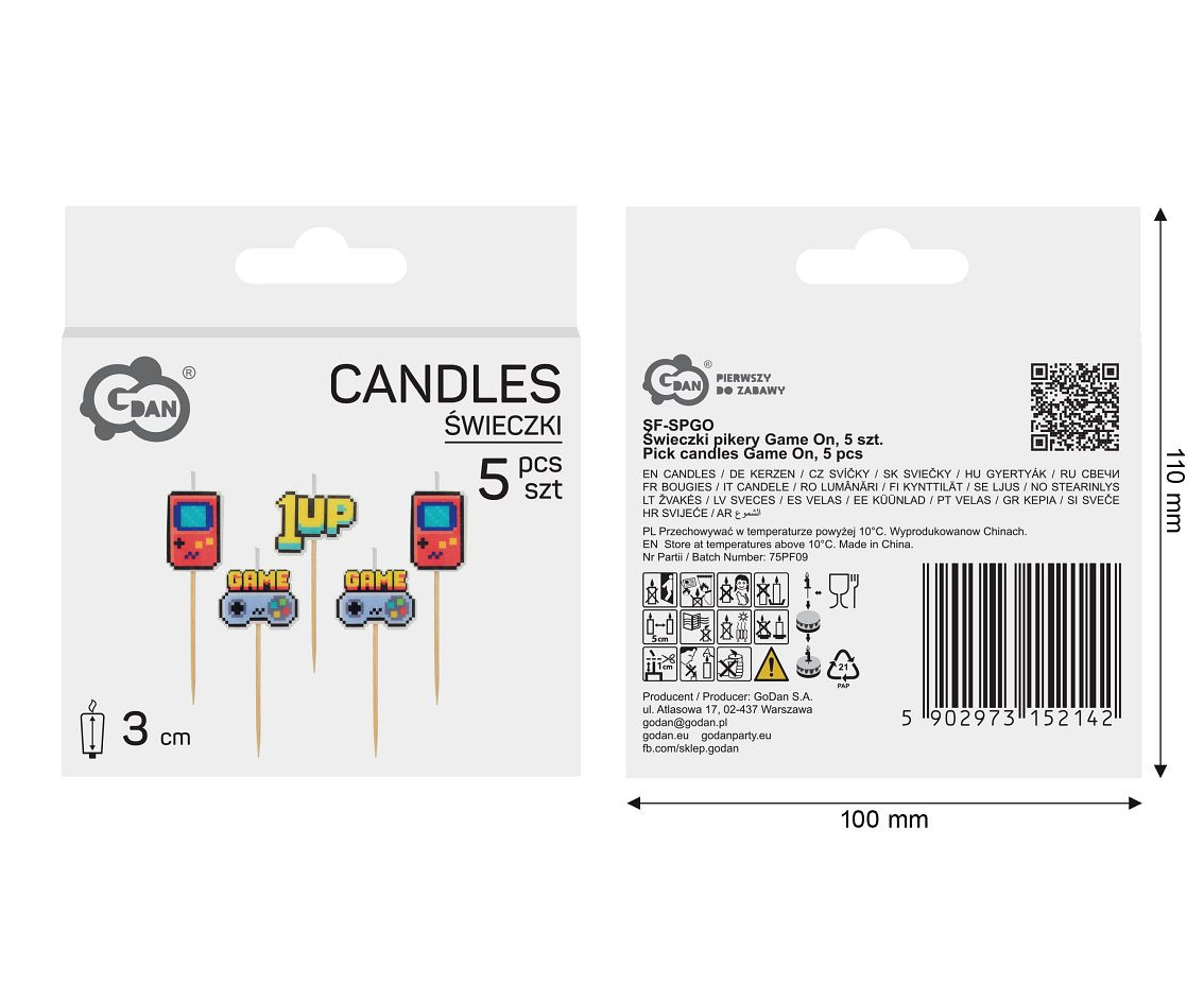 Pick candles Game On, total length 7 cm, 5 pcs