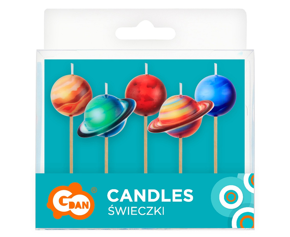 Pick candles Planets, total length 7 cm, 5 pcs