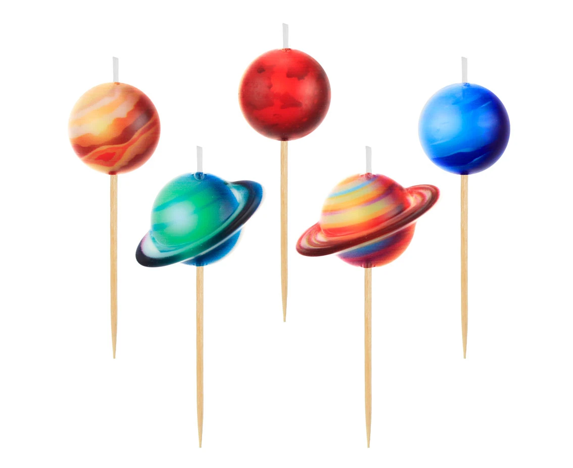 Pick candles Planets, total length 7 cm, 5 pcs