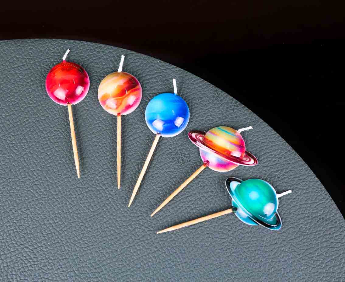 Pick candles Planets, total length 7 cm, 5 pcs