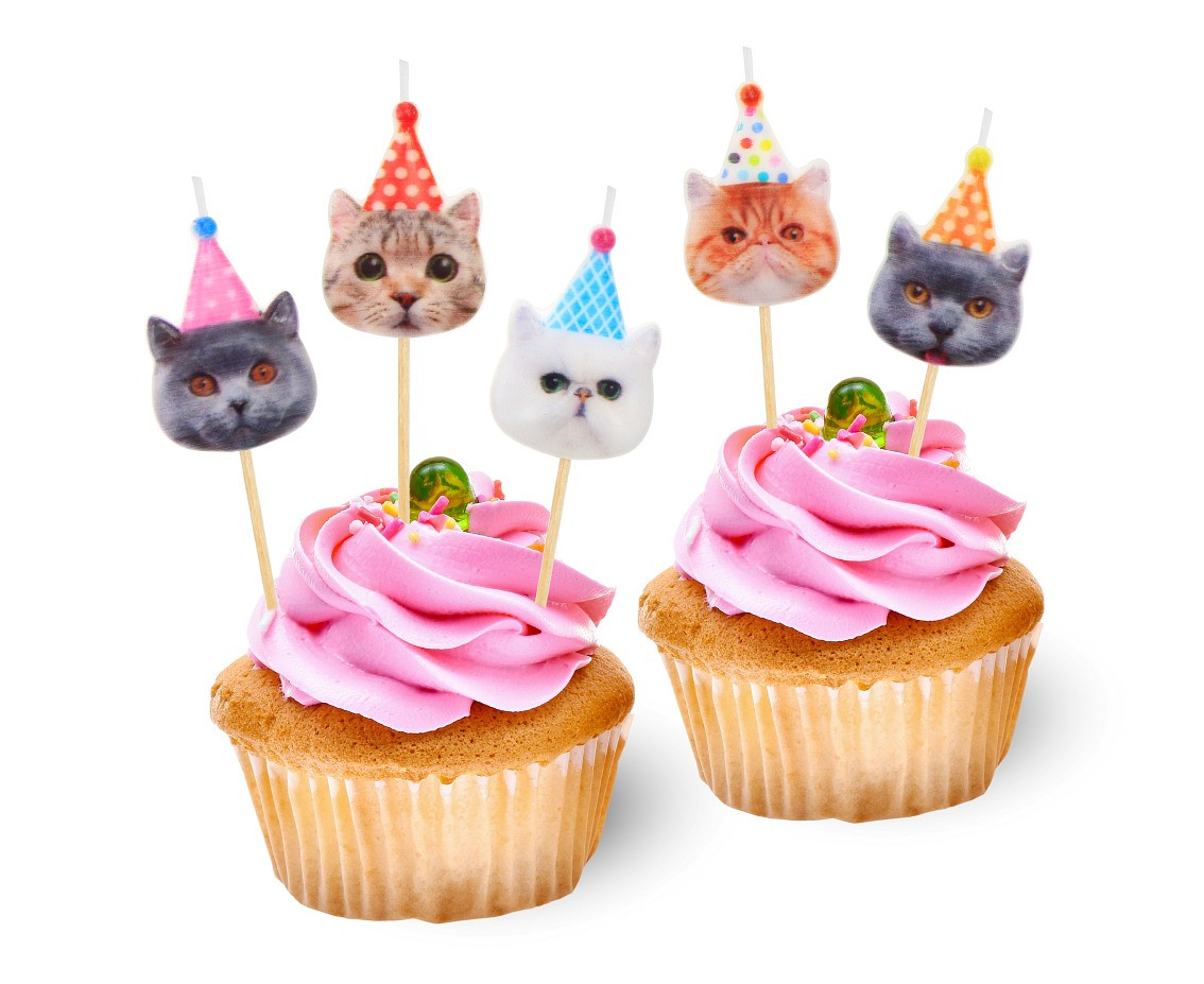 Pick candles Cats, total length 7 cm, 5 pcs
