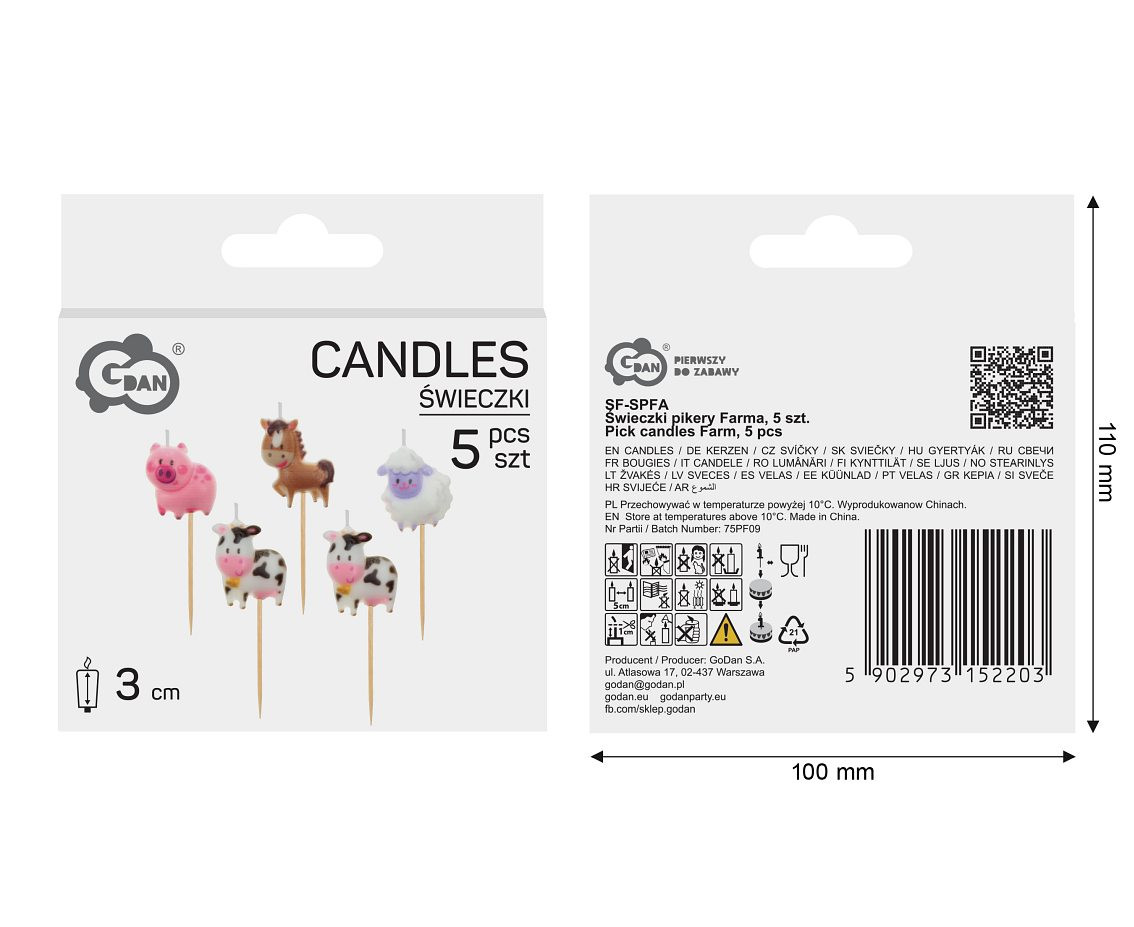 Pick candles Farm, total length 7 cm, 5 pcs