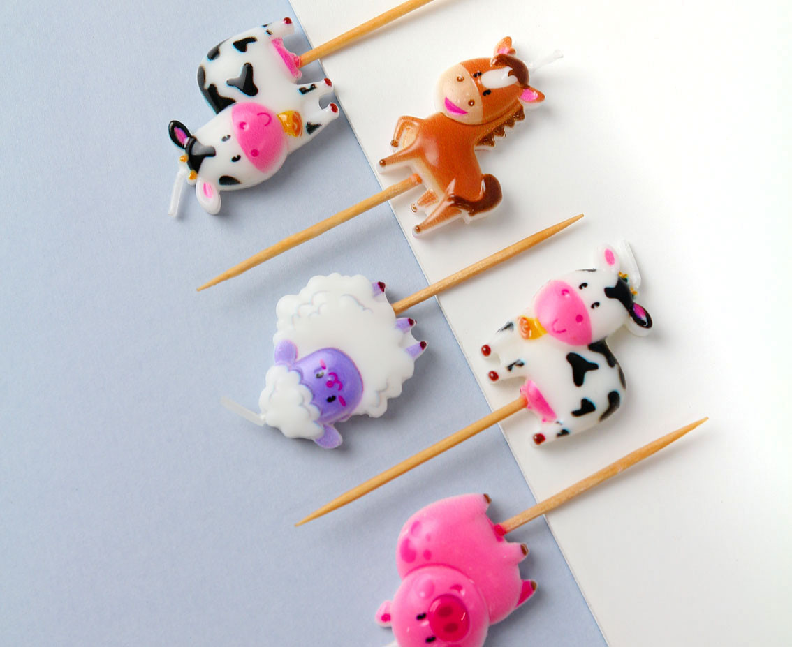 Pick candles Farm, total length 7 cm, 5 pcs