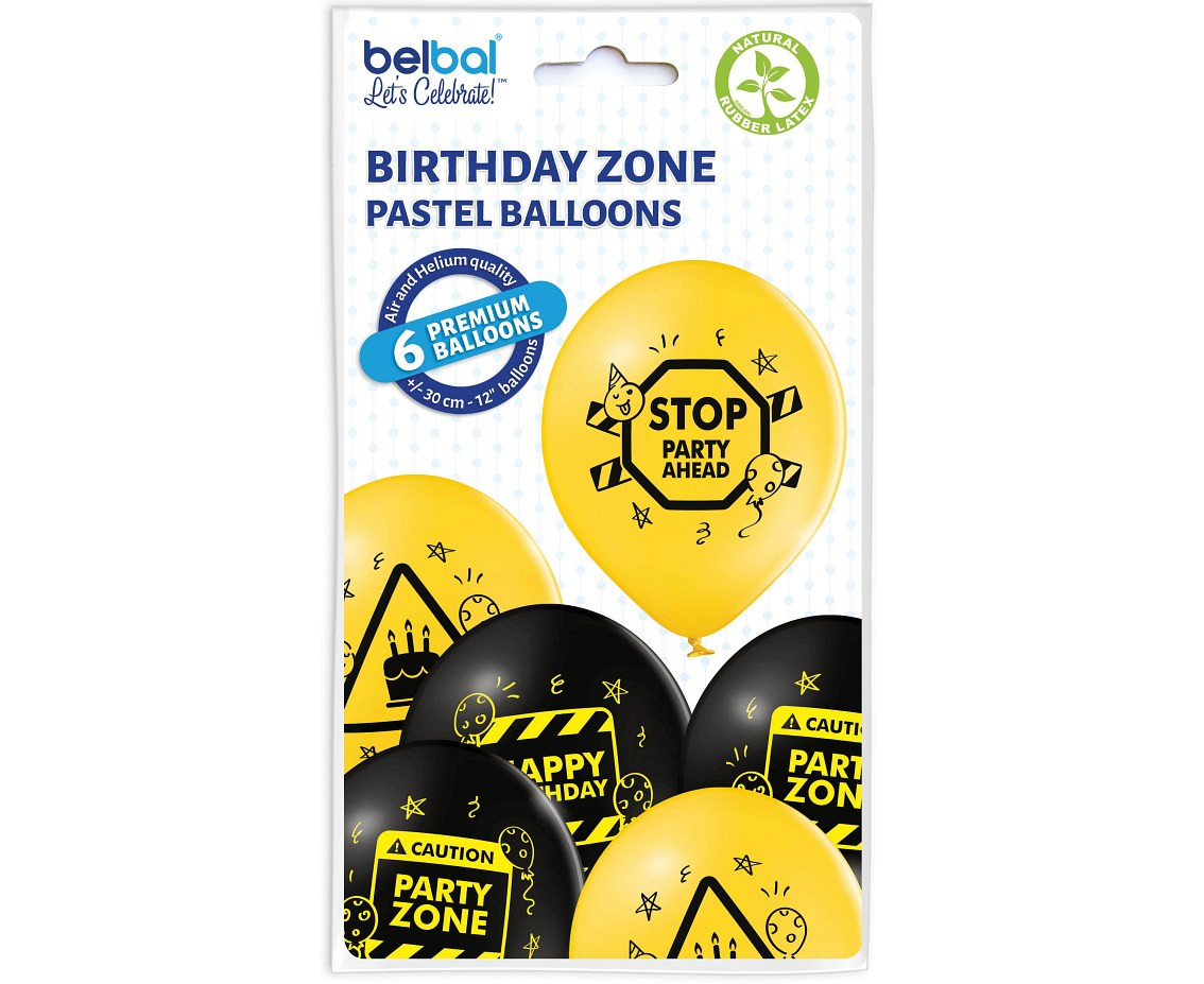 Balloons Belbal 12", D11, birthday zone mix2, 6pcs