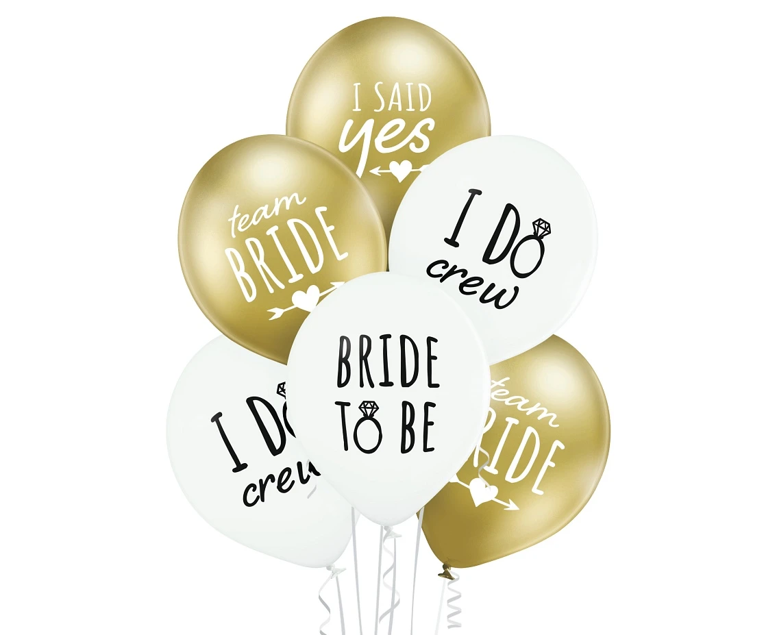 Balloons Belbal 12", D11, Bride to Be white and gold, 6pcs