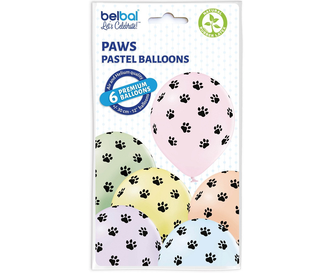 Balloons Belbal 12", D11, paws balloon, 6pcs