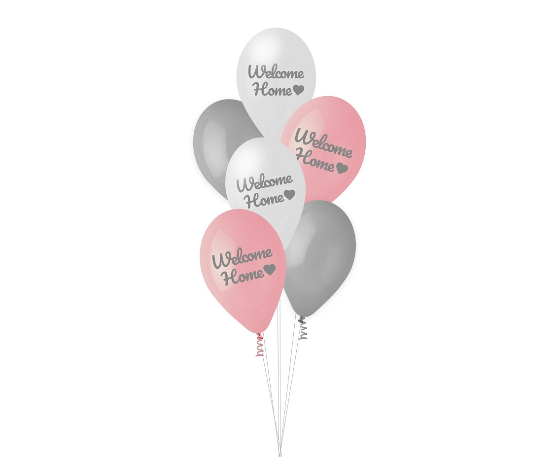Balloons Gemar 12", pastel premium helium "Welcome Home", pink, 6pcs EOL