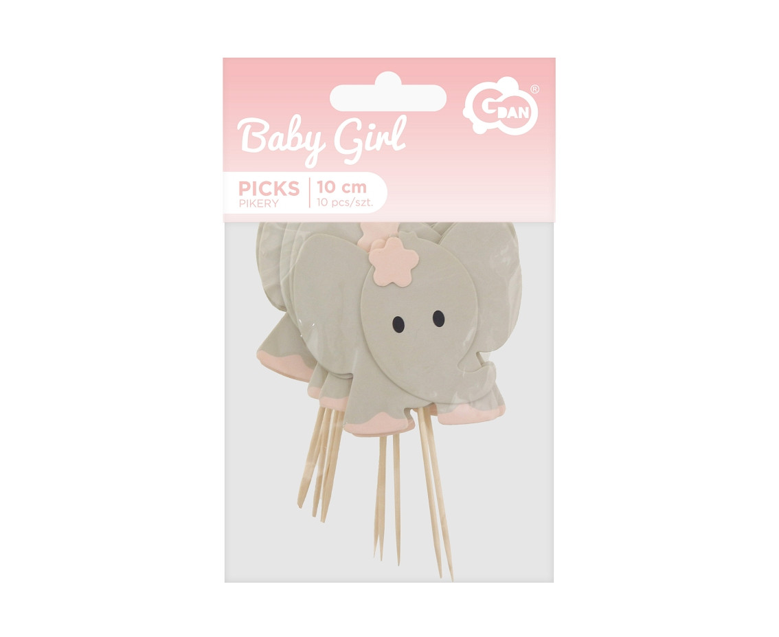 Cocktail picks B&G Elephant, pink, 10 pcs