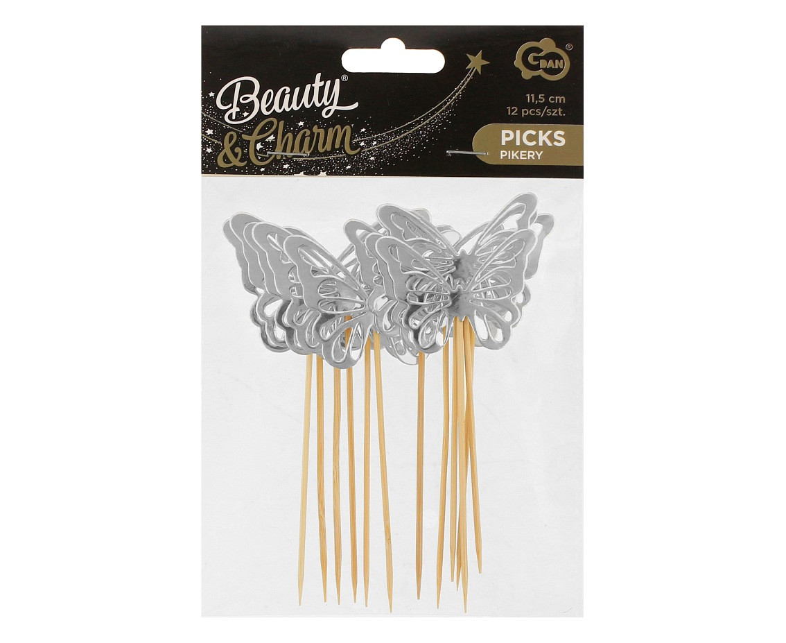B&C Butterfly picks, silver, 12 pcs