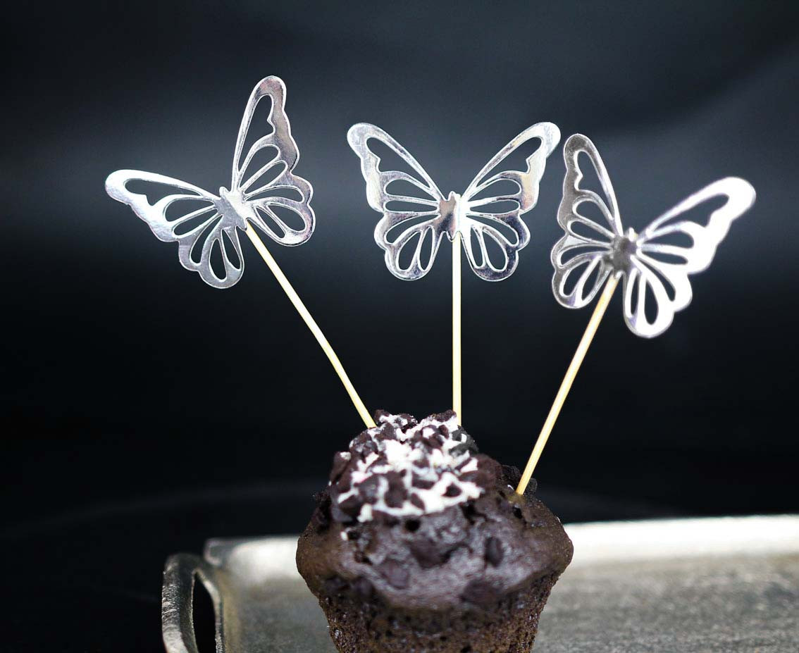 B&C Butterfly picks, silver, 12 pcs