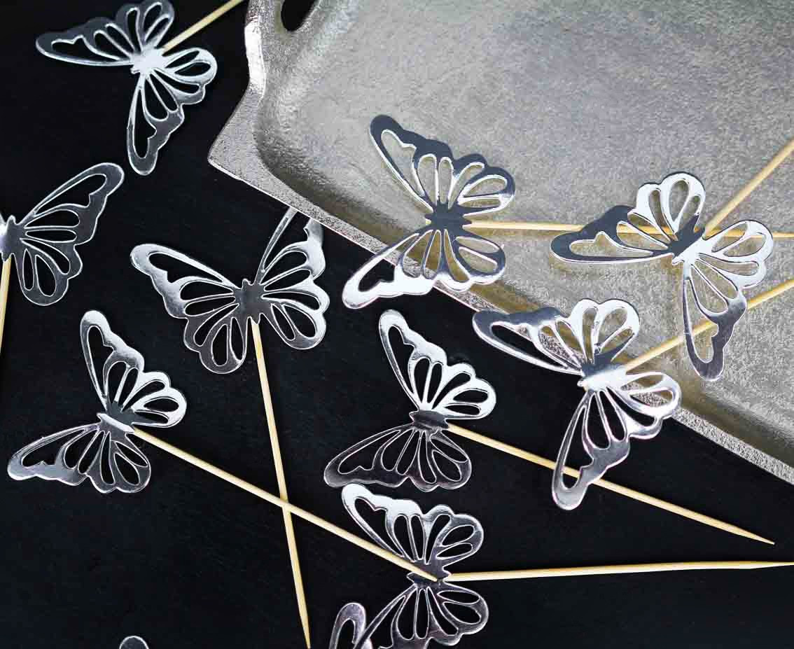 B&C Butterfly picks, silver, 12 pcs