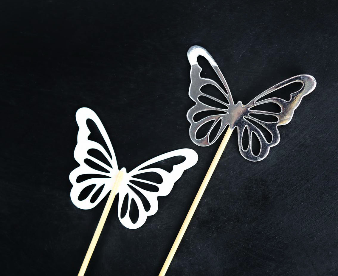 B&C Butterfly picks, silver, 12 pcs