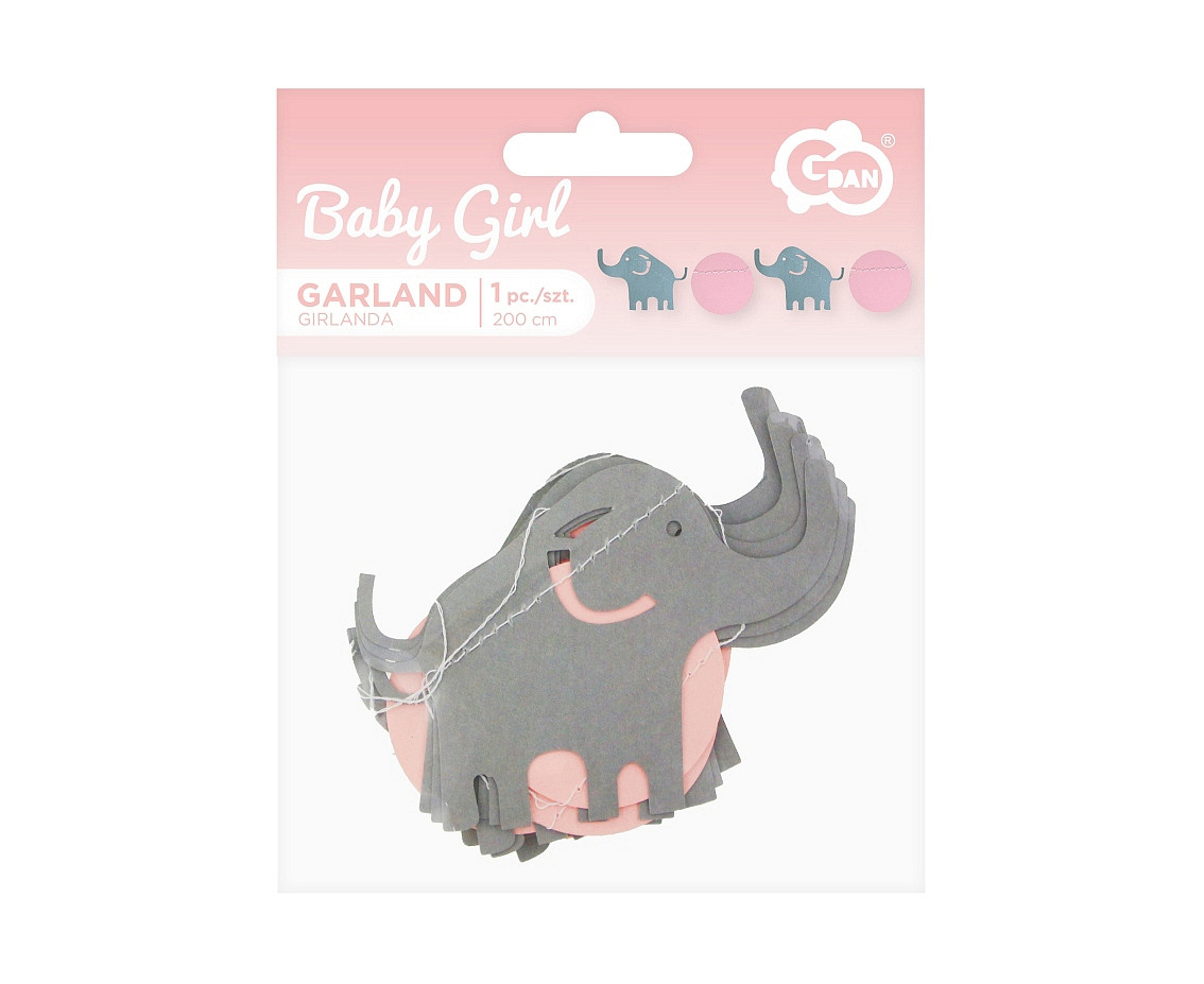 Paper garland B&G Elephants, pink, 200 cm