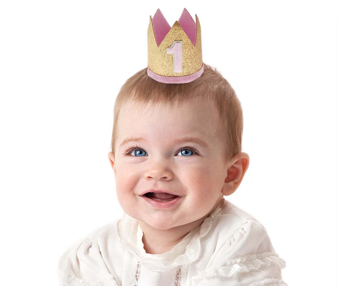 Felt crown 1st Birthday, pink, 7 x 8 cm