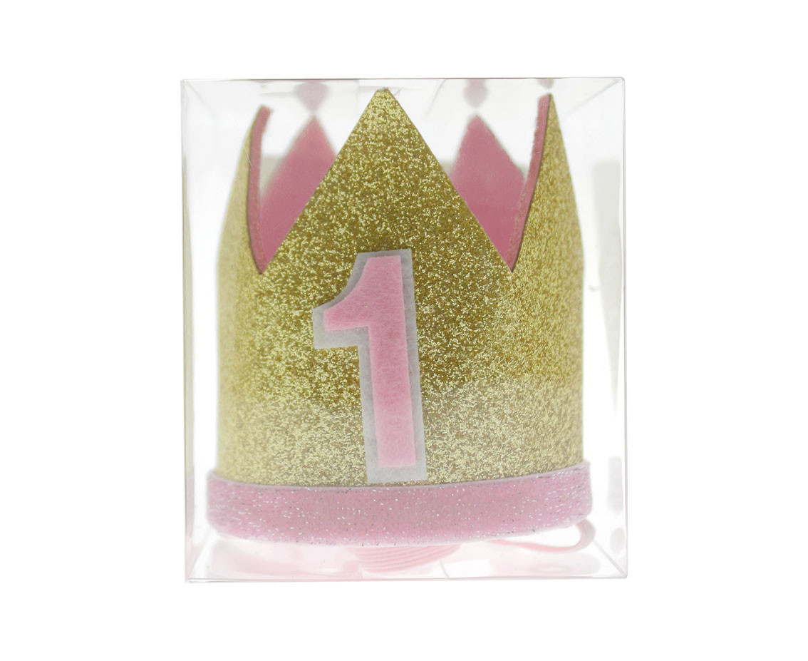 Felt crown 1st Birthday, pink, 7 x 8 cm