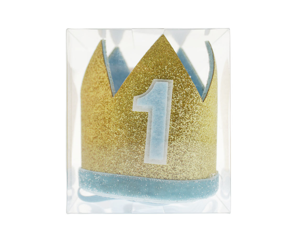 Felt cown 1st Birthday, blue, 7 x 8 cm