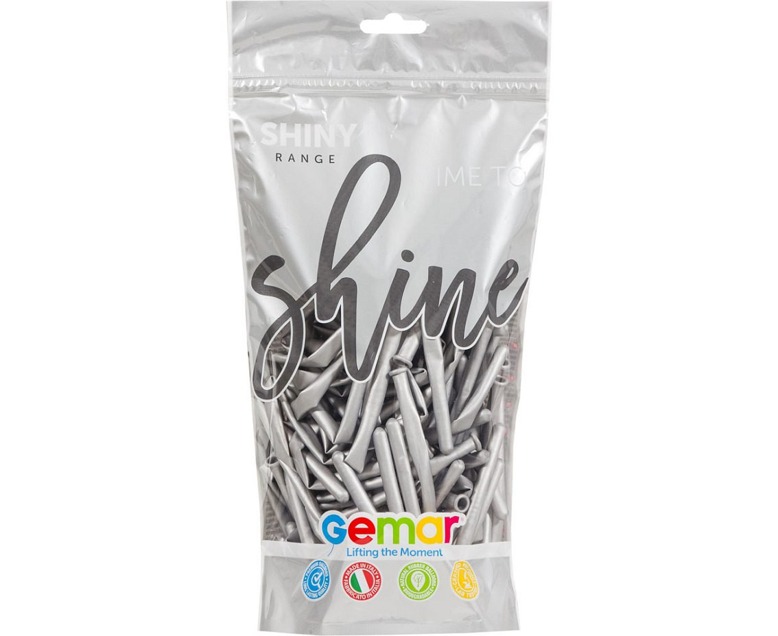 Balloons Gemar, modelling balloon, shiny silver, 100pcs
