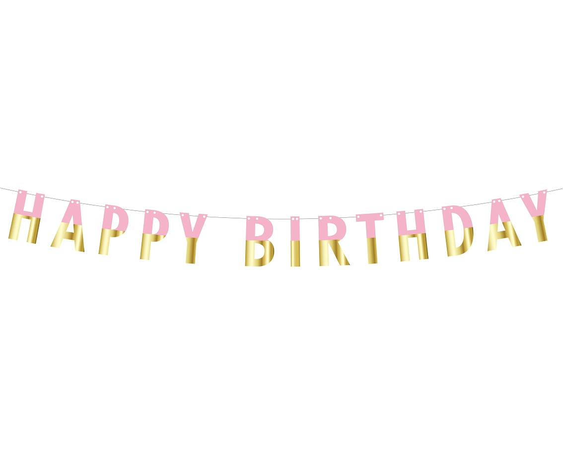 Paper garland (DIY) Happy Birthday, pink-gold, length 160 cm