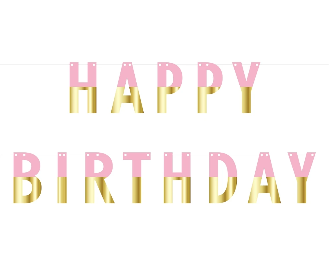 Paper garland (DIY) Happy Birthday, pink-gold, length 160 cm