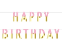 Paper garland (DIY) Happy Birthday, pink-gold, length 160 cm