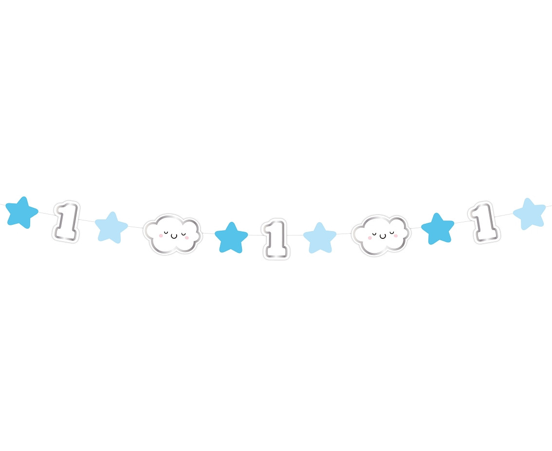 Mini paper garland 1st Birthday, blue, length 120 cm, card size 8.4 x 6 cm