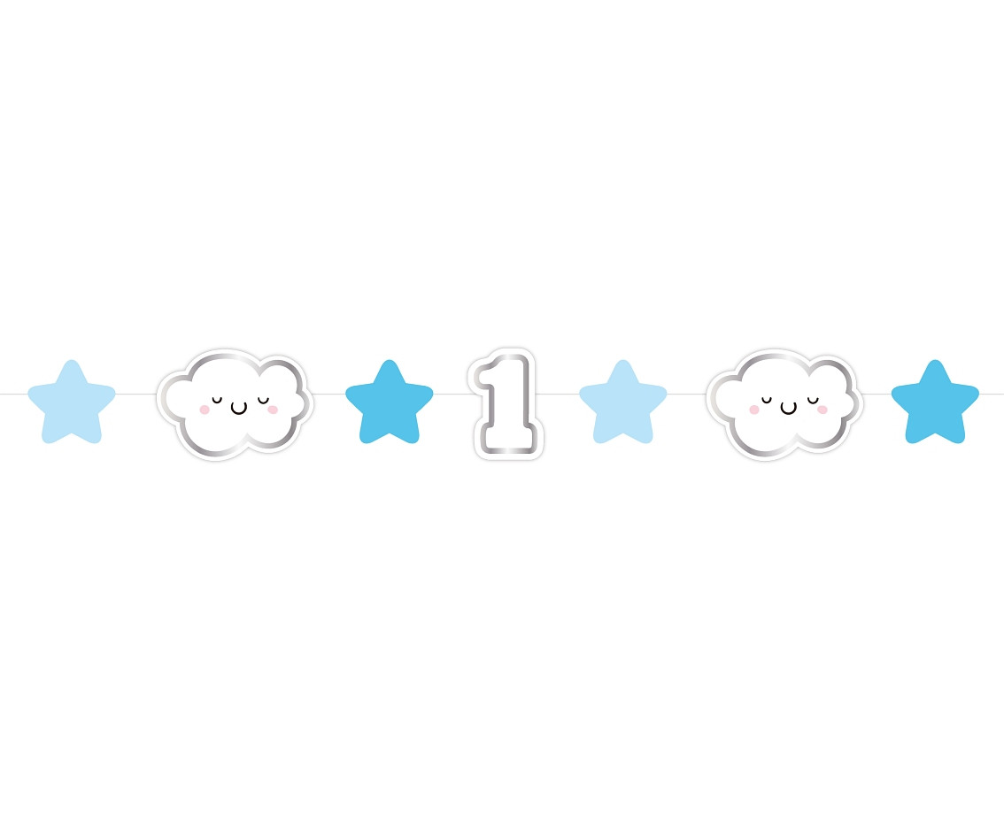 Mini paper garland 1st Birthday, blue, length 120 cm, card size 8.4 x 6 cm