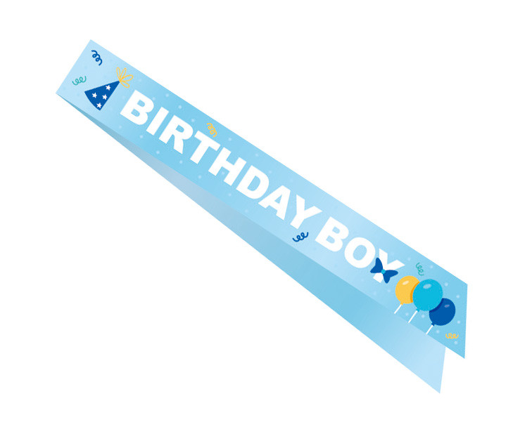 Birthday Boy sash, sky-blue, size 10 x 150 cm