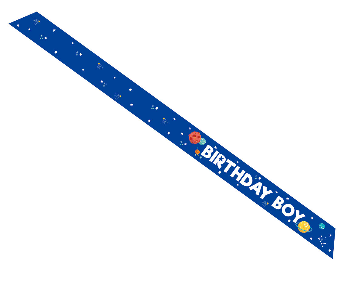 Birthday Boy in Space sash, size 10 x 150 cm