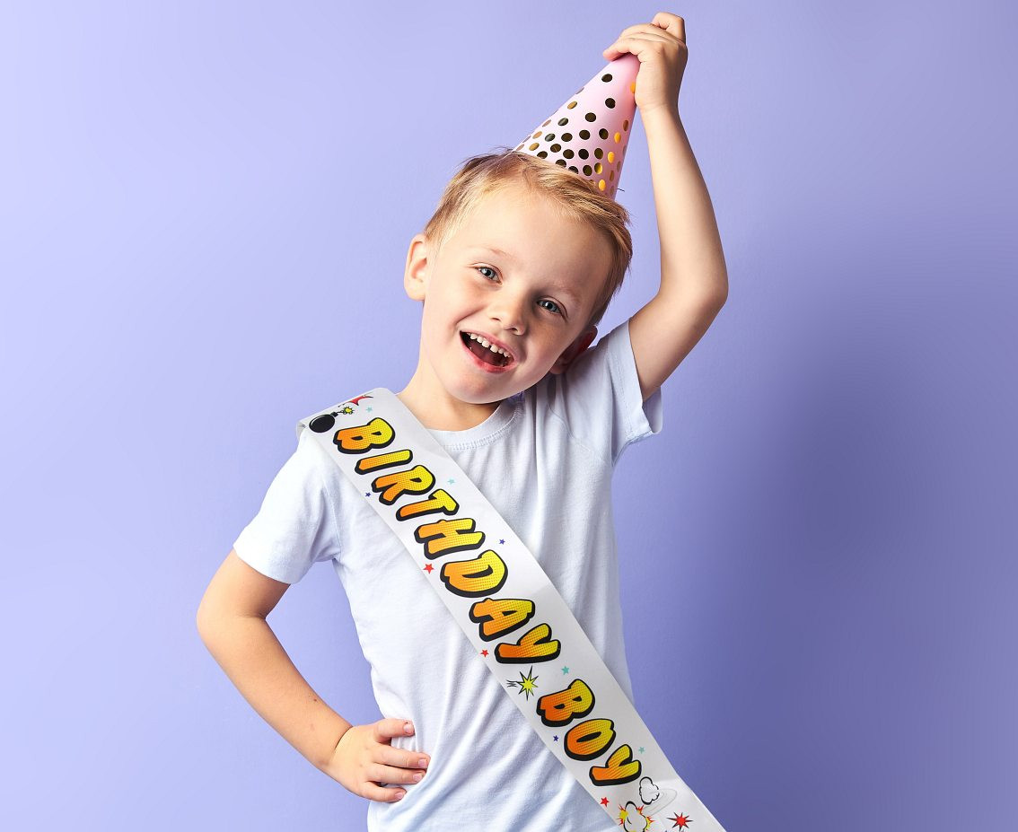 Hero Birthday Boy sash, size 10 x 150 cm