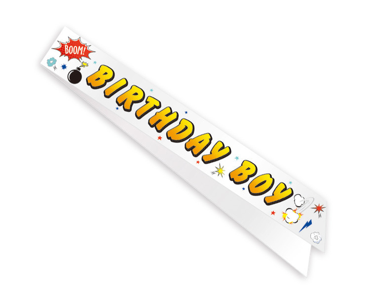 Hero Birthday Boy sash, size 10 x 150 cm