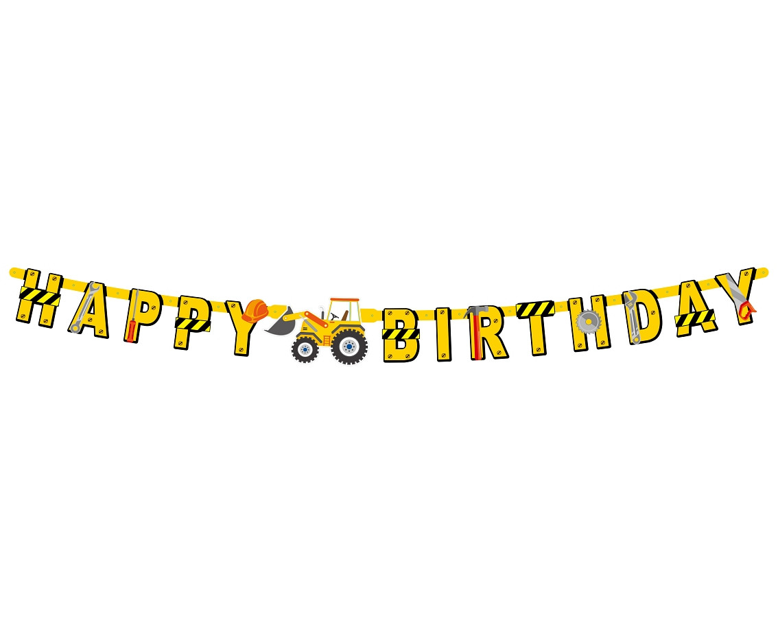 Paper garland Happy Birthday Construction Site, length 220 cm