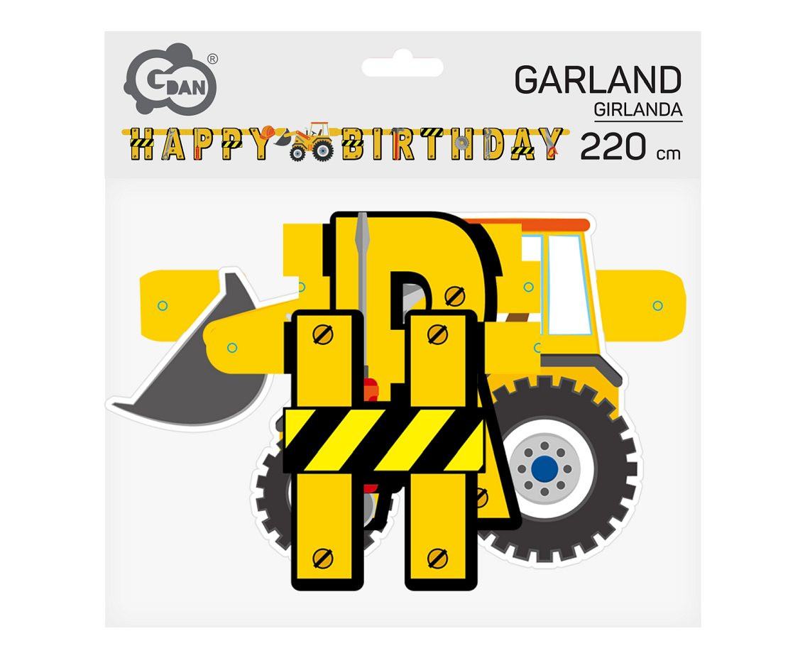 Paper garland Happy Birthday Construction Site, length 220 cm