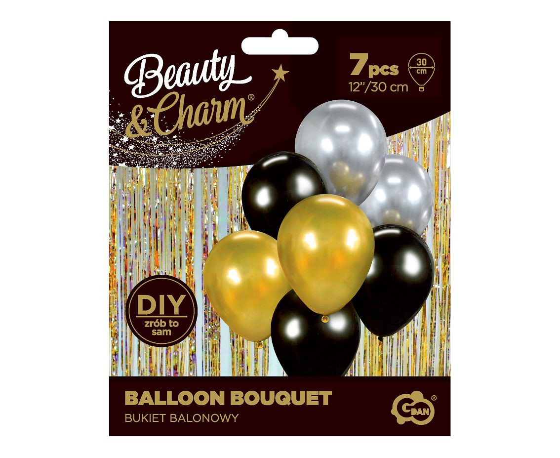 Balloon bouquet B&C, gold, silver, black / 7 pcs