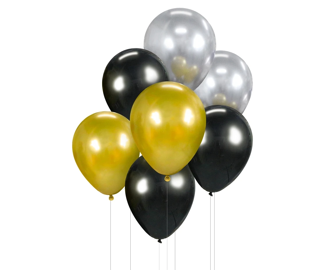Balloon bouquet B&C, gold, silver, black / 7 pcs