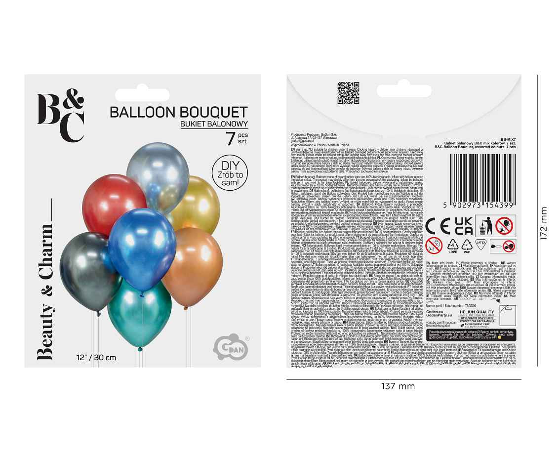Balloon bouquet B&C, assorted colours, 7 pcs