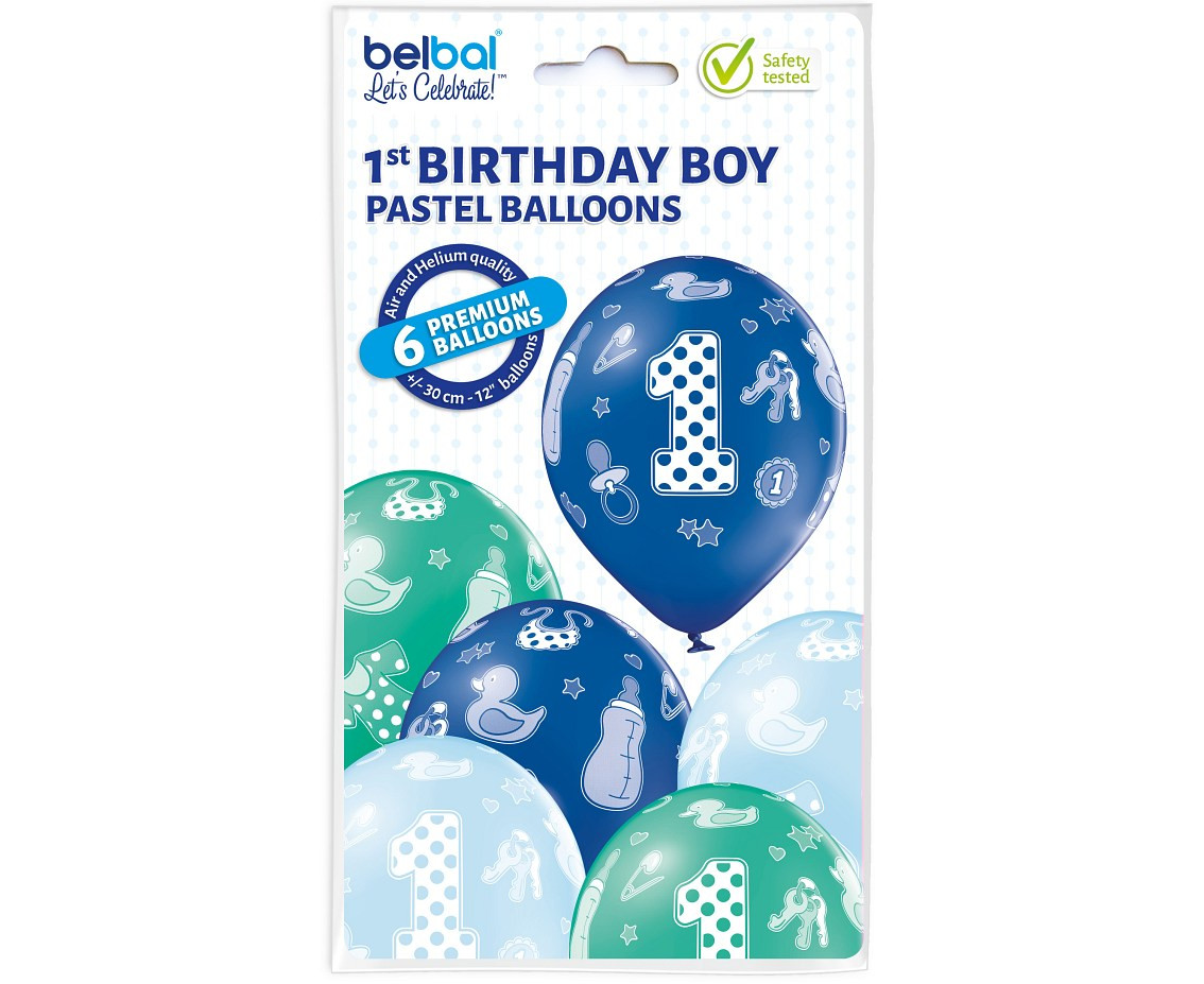 Balloons Belbal 12", D11, 1st birthday boy, 6pcs