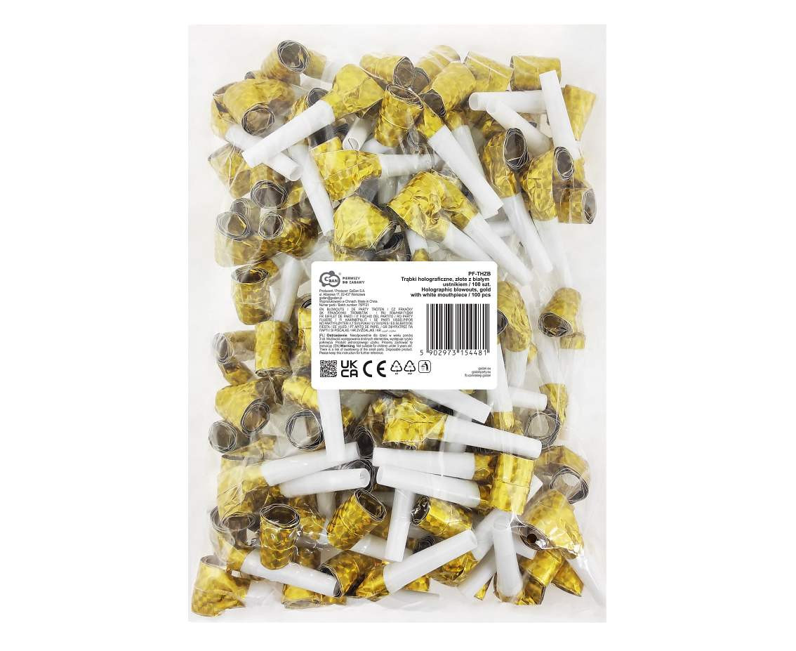 Holographic blowouts, gold with black mouthpiece / 100 pcs.