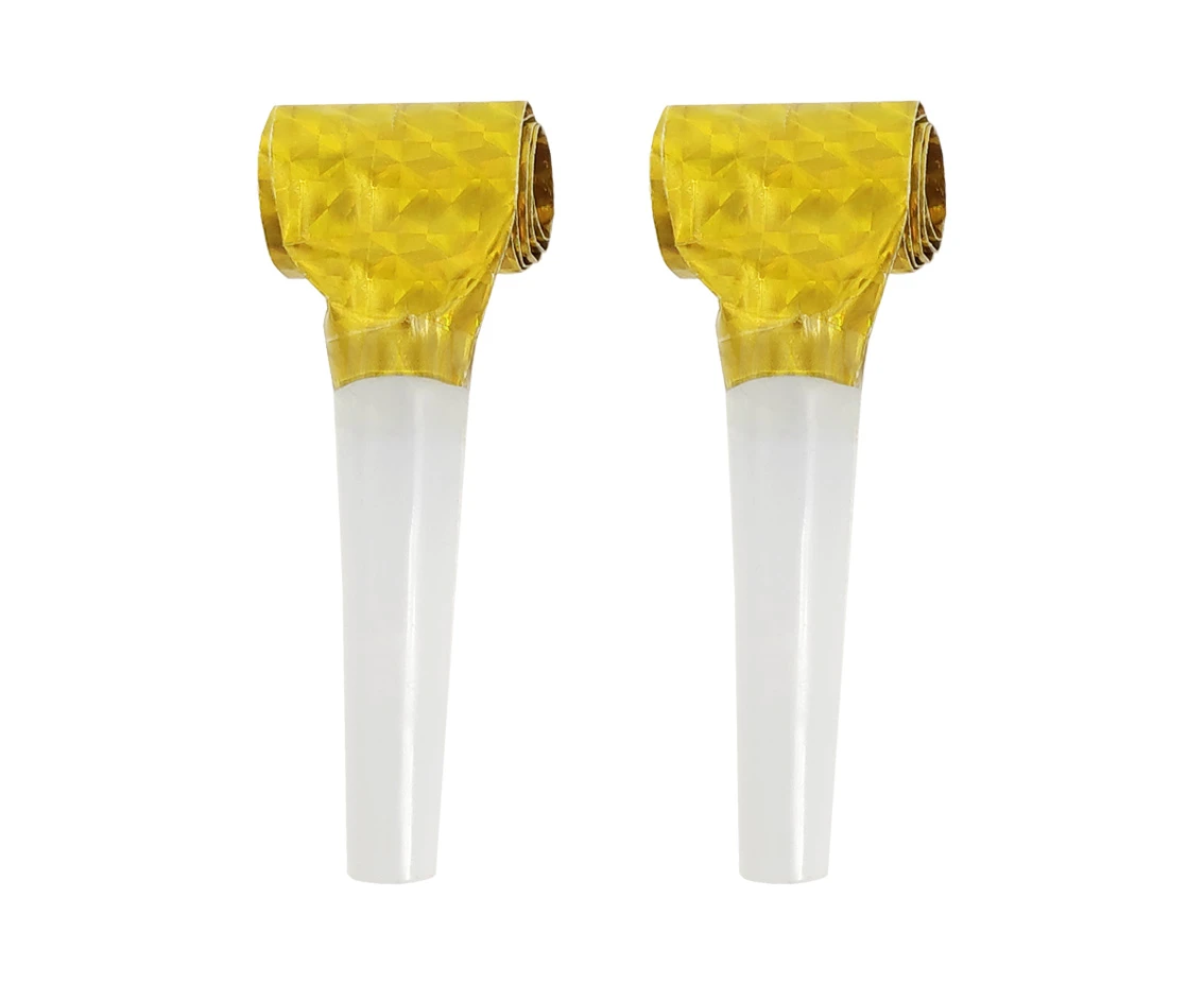 Holographic blowouts, gold with black mouthpiece / 100 pcs.