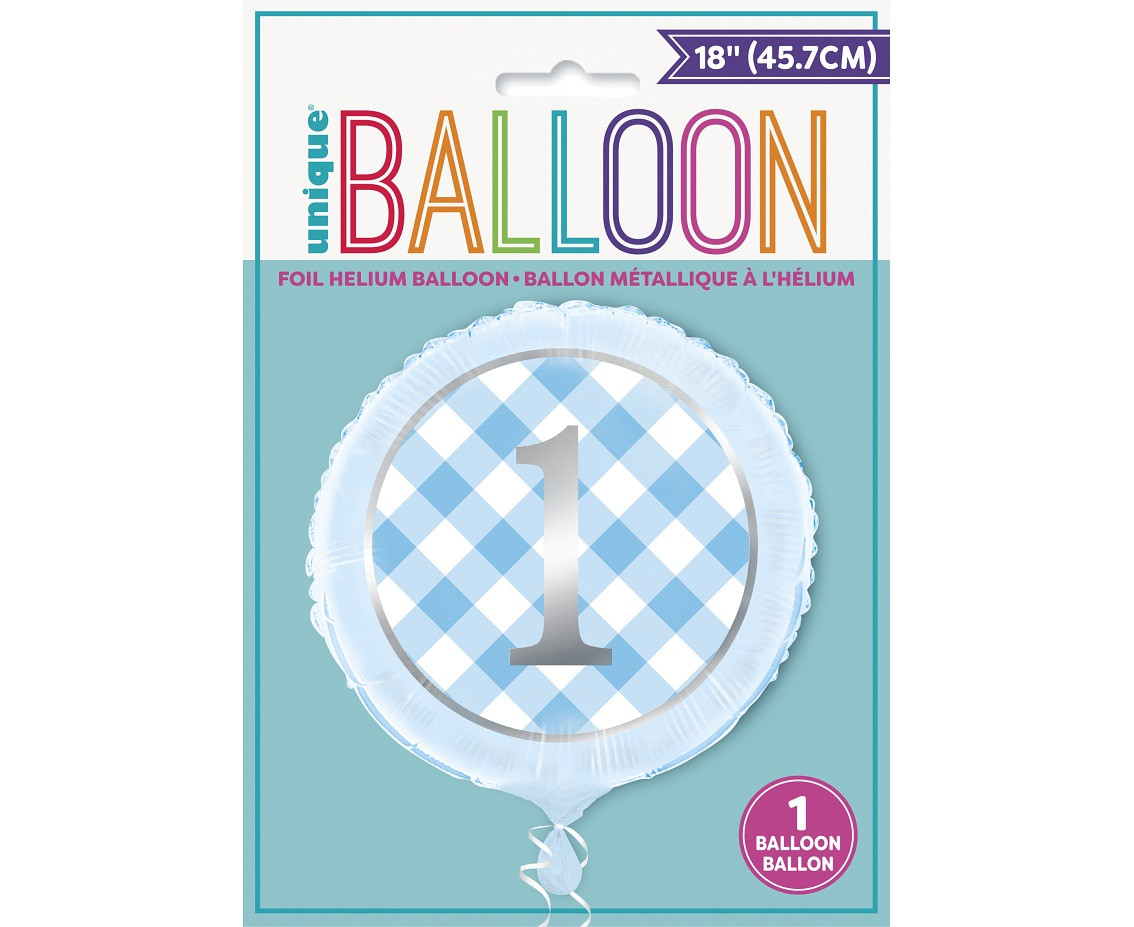 Foil balloon 18" Gingham blue, packed EOL